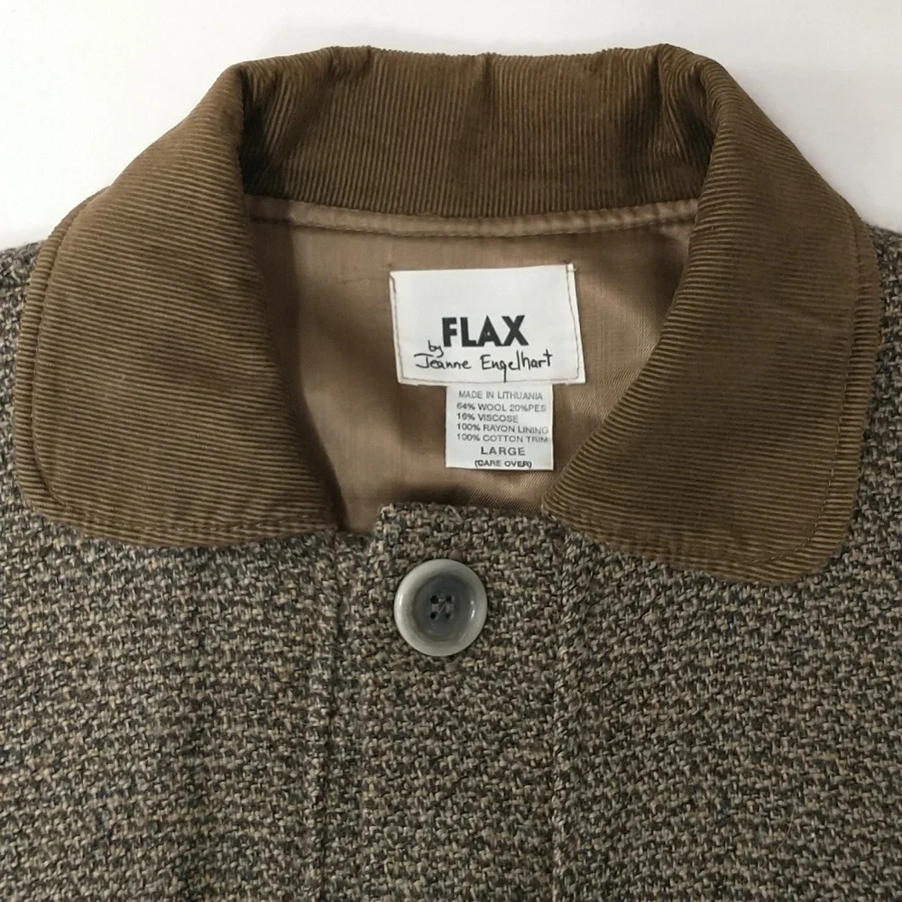 Jeanne Engelhart FLAX Jacket Wool Blend Corduroy Trim Oversized Natural Neutral - Picture 8 of 9